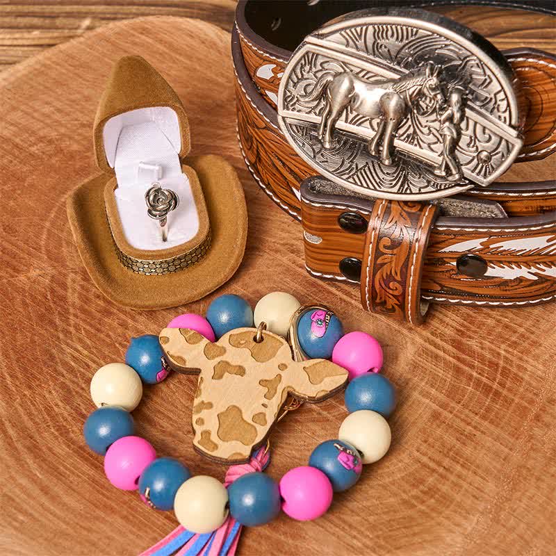 Set di braccialetti con perline di legno e fibbia per cintura con coltello nascosto fai da te da cowgirl