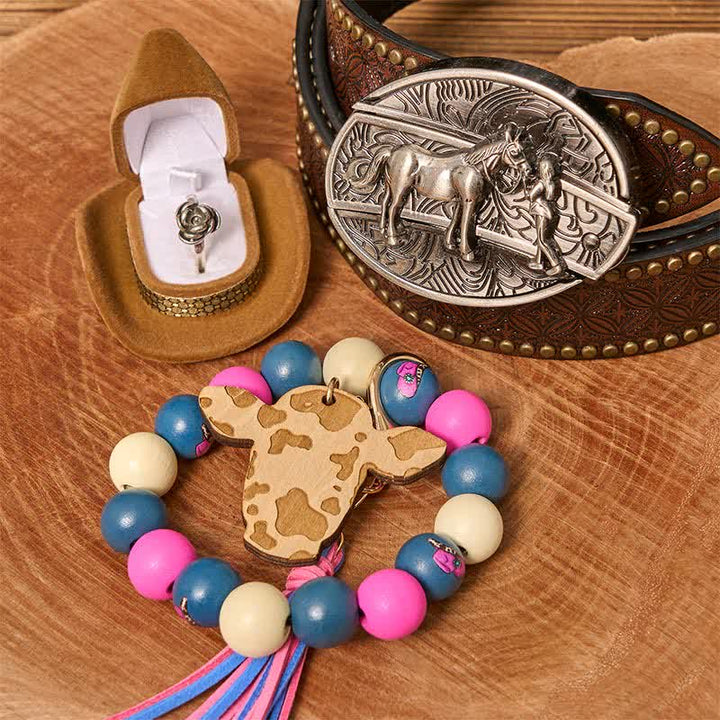 Set di braccialetti con perline di legno e fibbia per cintura con coltello nascosto fai da te da cowgirl