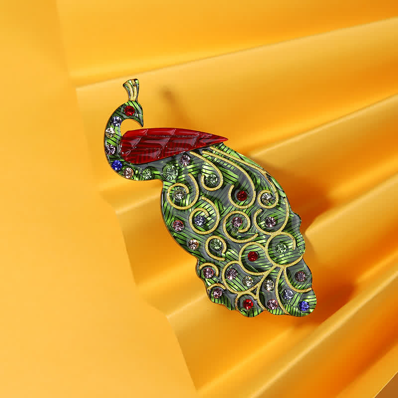 Spilla fatta a mano in acrilico raffigurante un pavone verde - Verde - image 1