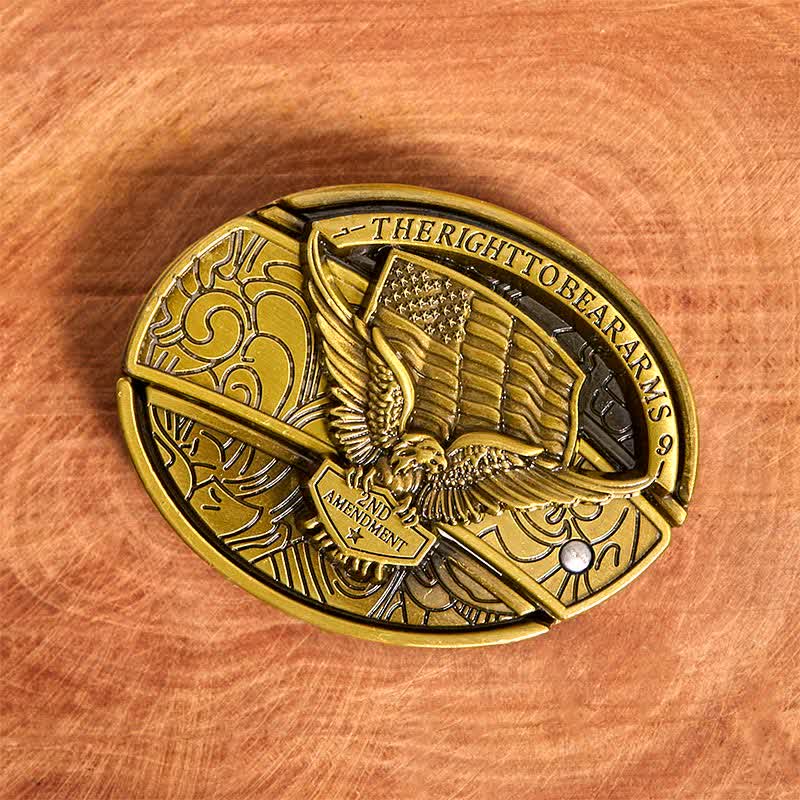 Cintura in pelle con coltello pieghevole nascosto con bandiera USA e aquila in bronzo fai da te da uomo - image 3