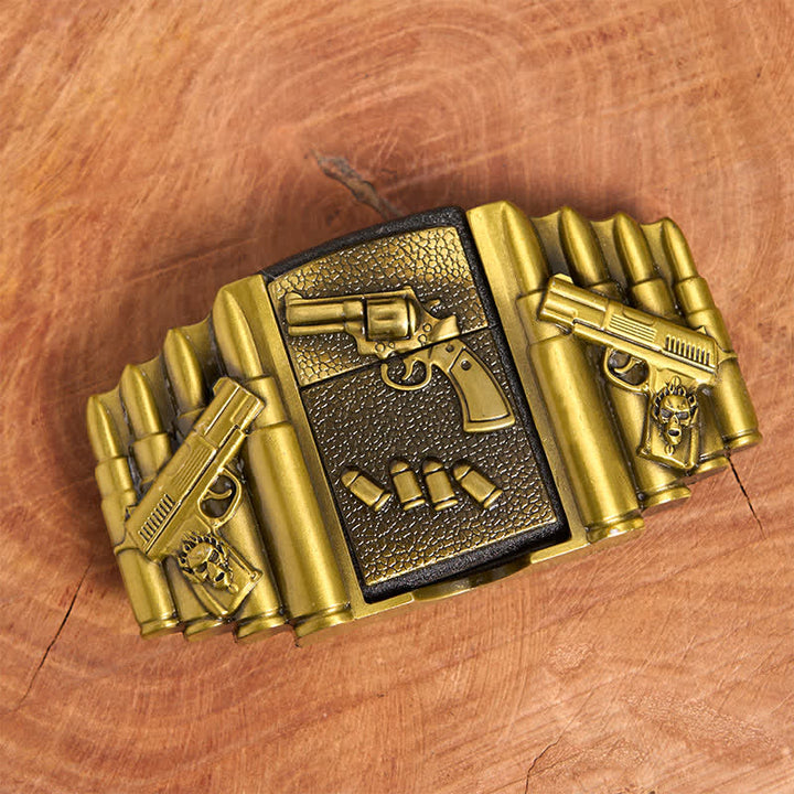 Cintura in pelle da uomo fai da te con motivo a pistola caricata in bronzo e accendino nascosto - image 4