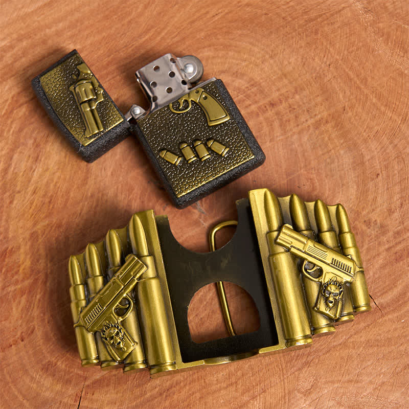 Cintura in pelle da uomo fai da te con motivo a pistola caricata in bronzo e accendino nascosto - image 6