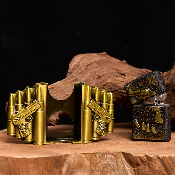 Cintura in pelle da uomo fai da te con motivo a pistola caricata in bronzo e accendino nascosto - image 2