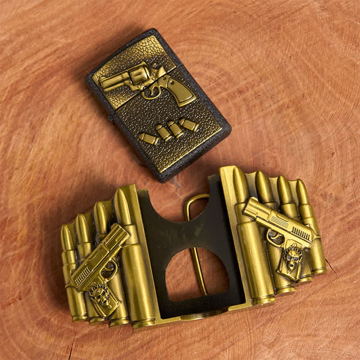 Cintura in pelle da uomo fai da te con motivo a pistola caricata in bronzo e accendino nascosto - image 5