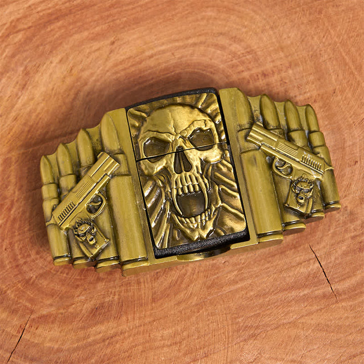 Cintura in pelle da uomo fai da te con teschio spaventoso in bronzo e accendino nascosto - image 4