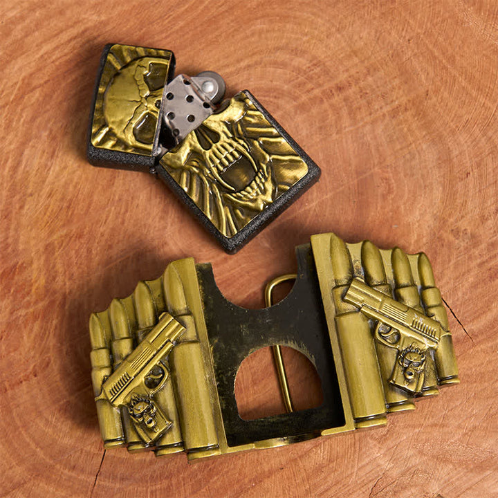 Cintura in pelle da uomo fai da te con teschio spaventoso in bronzo e accendino nascosto - image 6