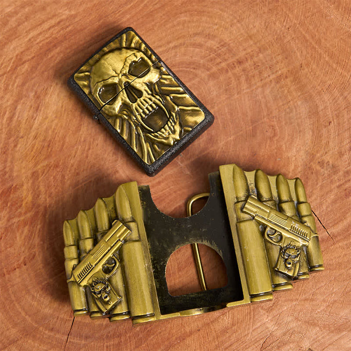 Cintura in pelle da uomo fai da te con teschio spaventoso in bronzo e accendino nascosto - image 5