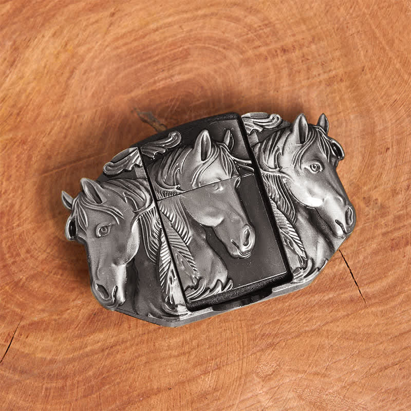 Cintura in pelle fai da te da uomo con triplo cavallo argentato e accendino nascosto - image 9