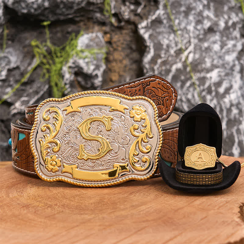 Set di collana in oro con fibbia per cintura fai da te con iniziale incisa - Fascio - Cintura intagliata turchese - 42 - image 1