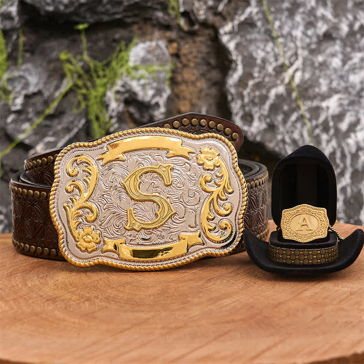 Set di collana in oro con fibbia per cintura fai da te con iniziale incisa - Fascio - Cintura con rivetti marroni - 42 - image 4