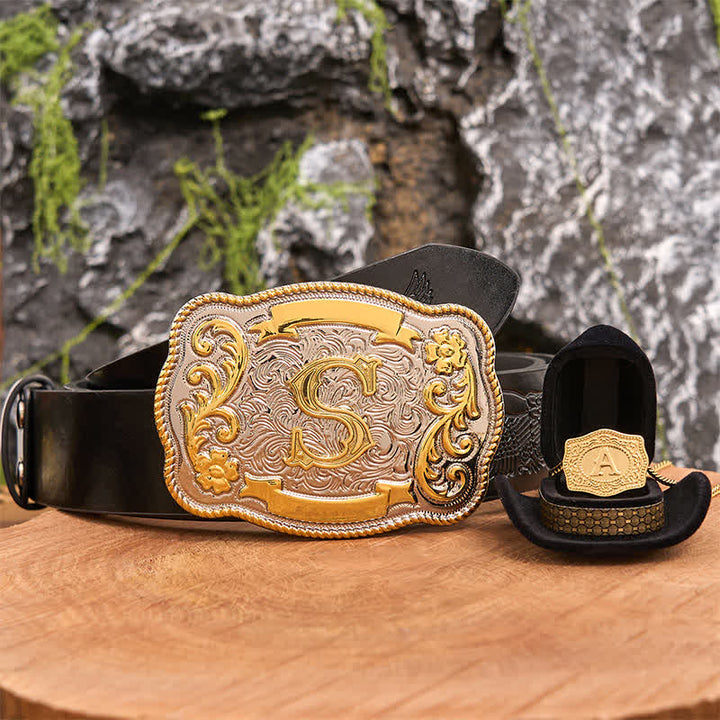 Set di collana in oro con fibbia per cintura fai da te con iniziale incisa - Fascio - Cintura con aquila in rilievo nera - 42 - image 3