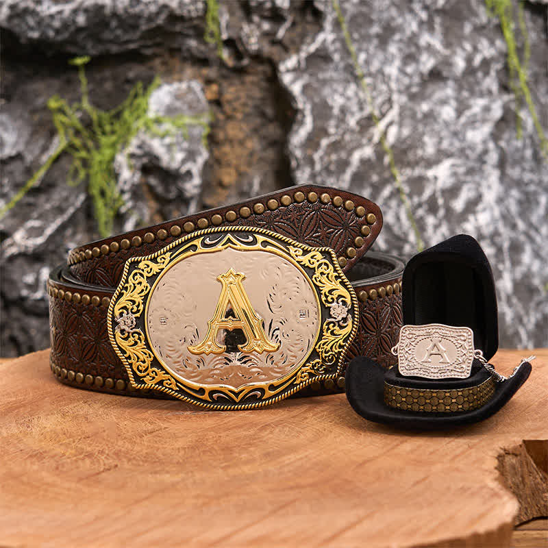 Set di collana in argento con fibbia per cintura fai da te con iniziale in oro e nero - Fascio - Cintura con rivetti marroni - 42 - image 5