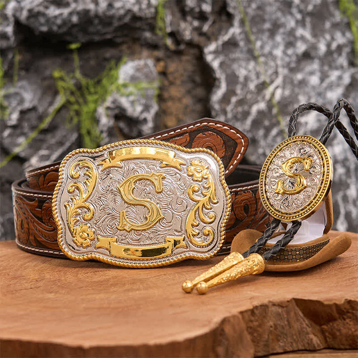 Set di cravatte Bolo dorate con fibbia per cintura grande fai da te con iniziale - Fascio - Cintura di piume marroni - 40 - image 8