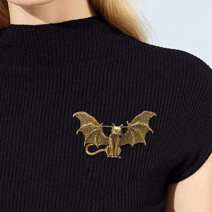 Spilla a forma di gatto alato in oro e argento per Halloween - image 2