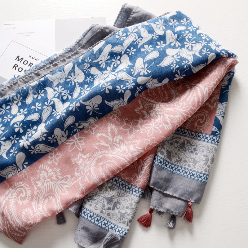 Sciarpa color block con stampa anacardi in stile bohémien - image 3