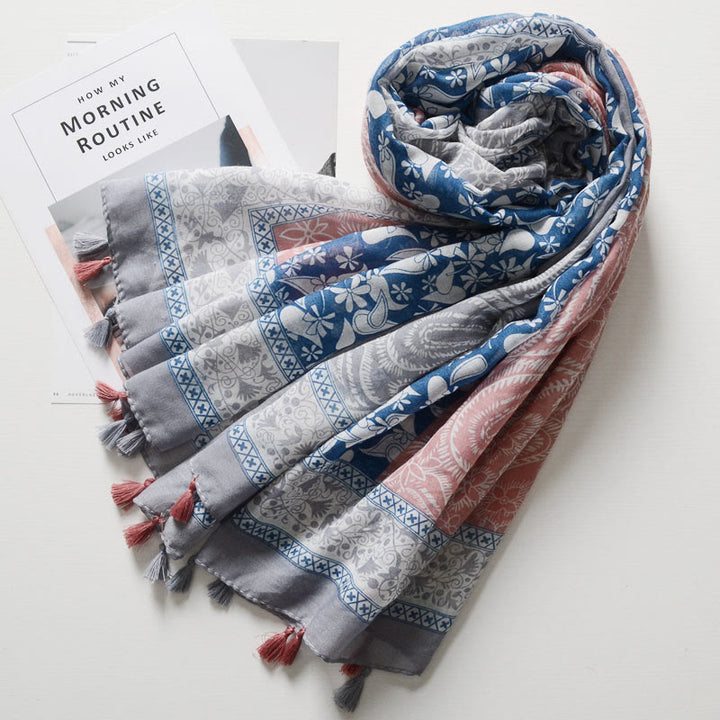 Sciarpa color block con stampa anacardi in stile bohémien - image 2