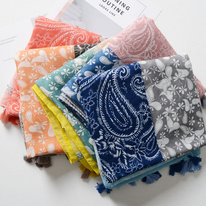 Sciarpa color block con stampa anacardi in stile bohémien - image 1