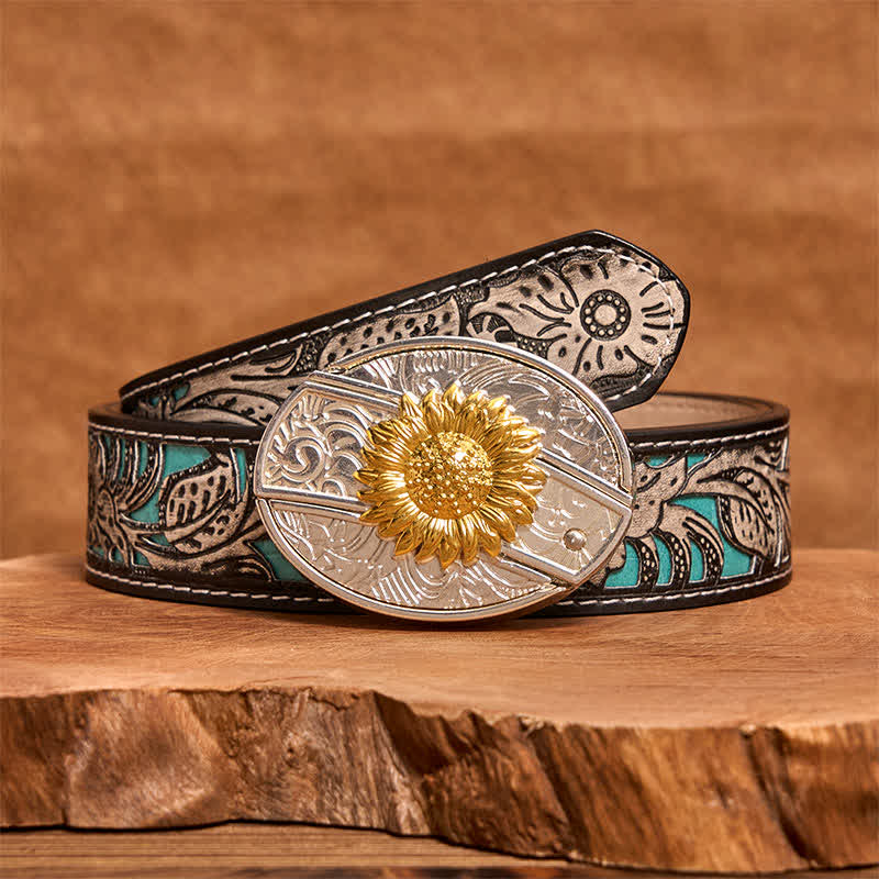 Cintura in pelle fai da te da uomo con coltello pieghevole nascosto a forma di girasole in oro e argento - image 9