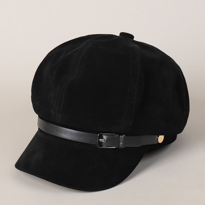 Cappello basco invernale da donna alla moda, tinta unita, con fibbia - Nero - M (22"-22 7/8") - image 3