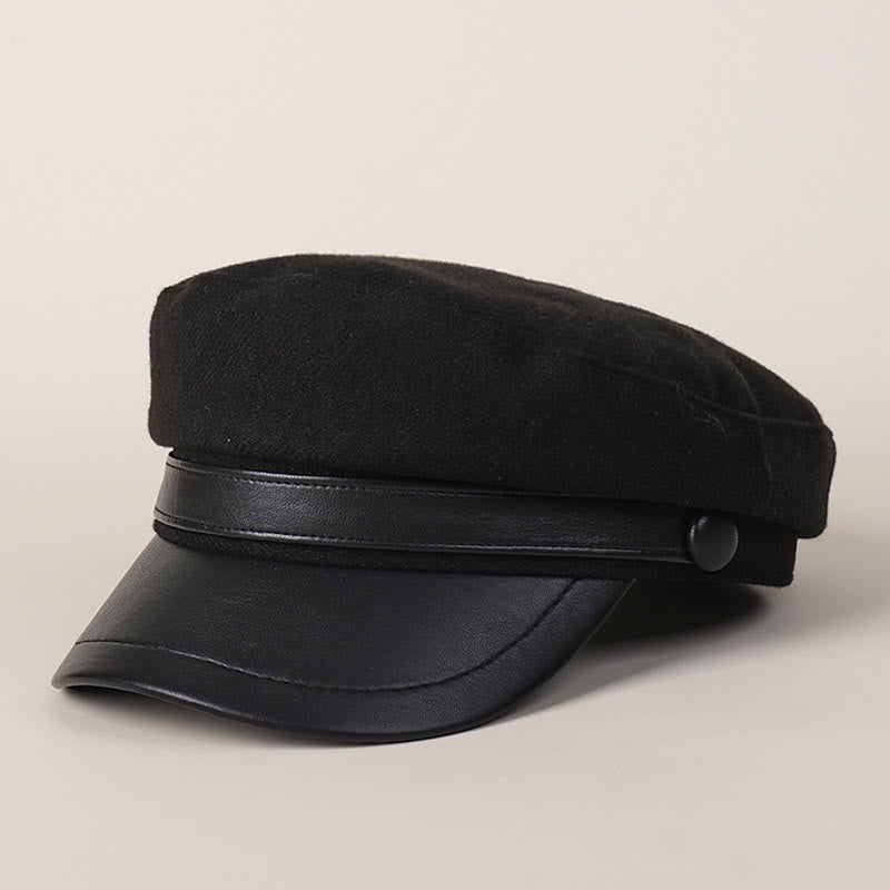 Cappello basco unisex invernale alla moda in PU con tesa piatta - Nero - M (22"-22 7/8") - image 6
