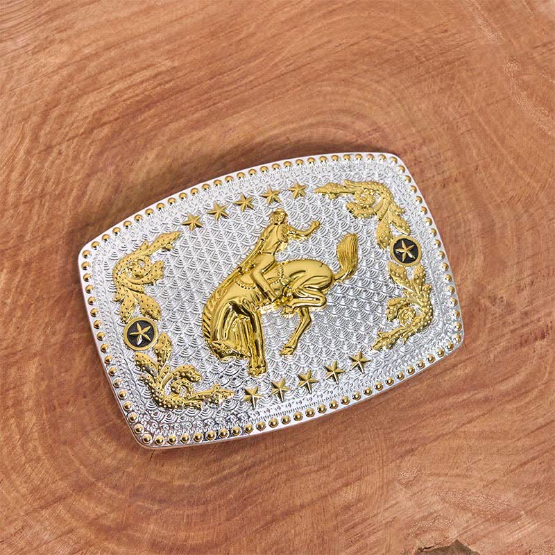 Cintura rettangolare in pelle fai da te bicolore con fibbia grande per equitazione - image 1