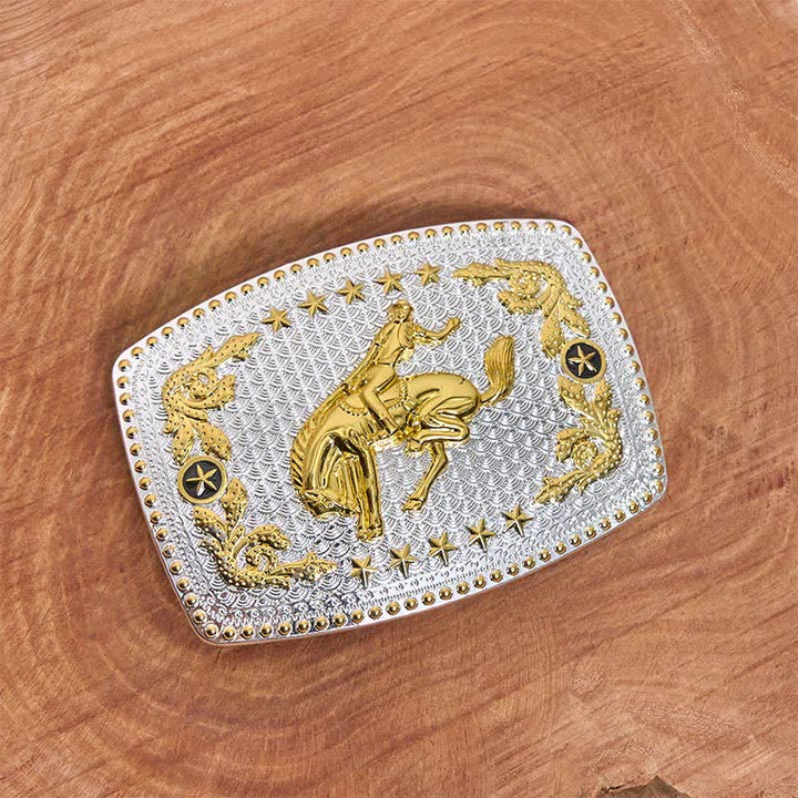 Cintura rettangolare in pelle fai da te bicolore con fibbia grande per equitazione - image 1