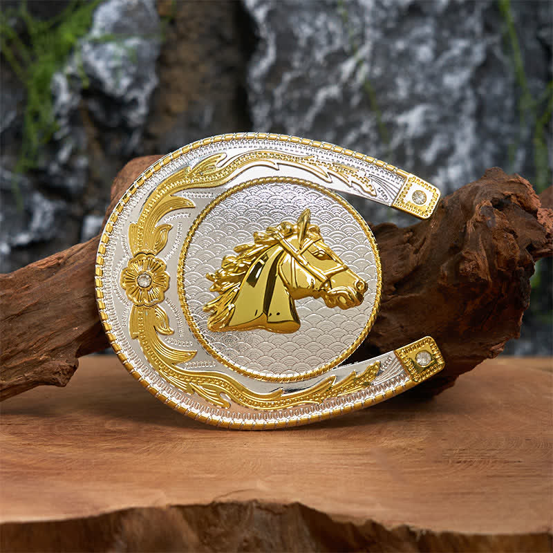 Cintura in pelle con fibbia western fai da te a forma di ferro di cavallo di grandi dimensioni - Ferro di cavallo - Senza cintura - Cintura non inclusa - image 0