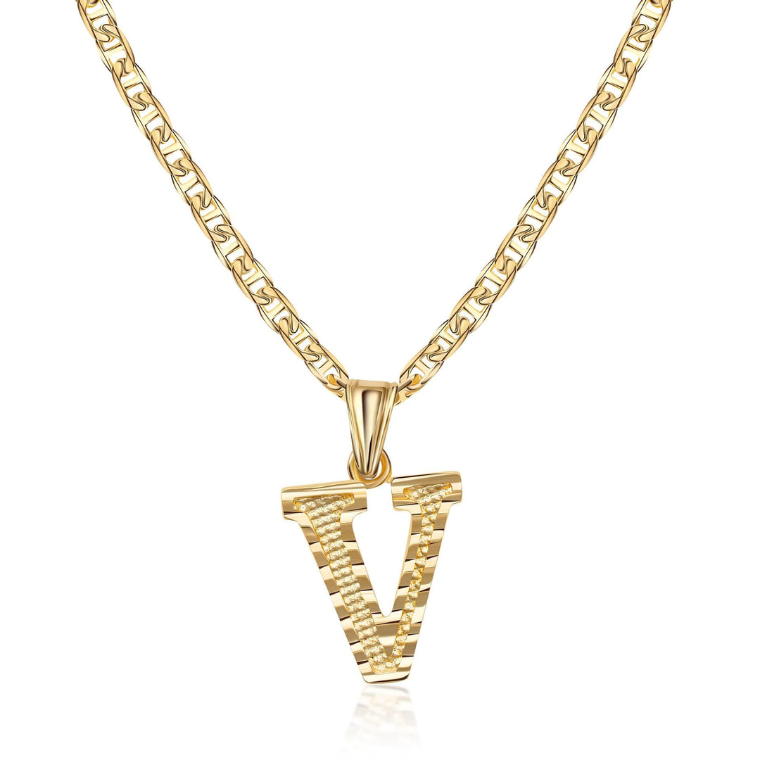 Collana con ciondolo a forma di lettera dorata semplice e nobile - V - image 22