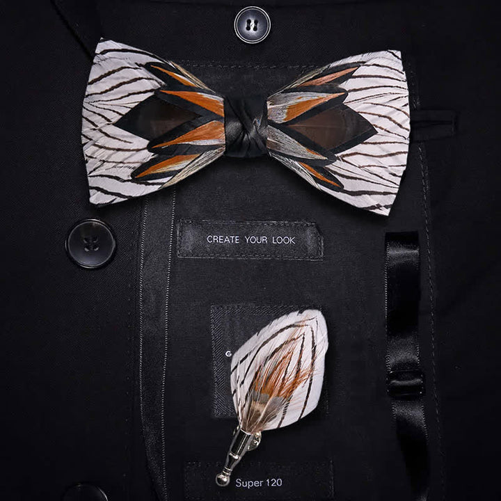 Papillon con piume a forma di ragnatela grigia e bianca - Grigio e bianco - image 0