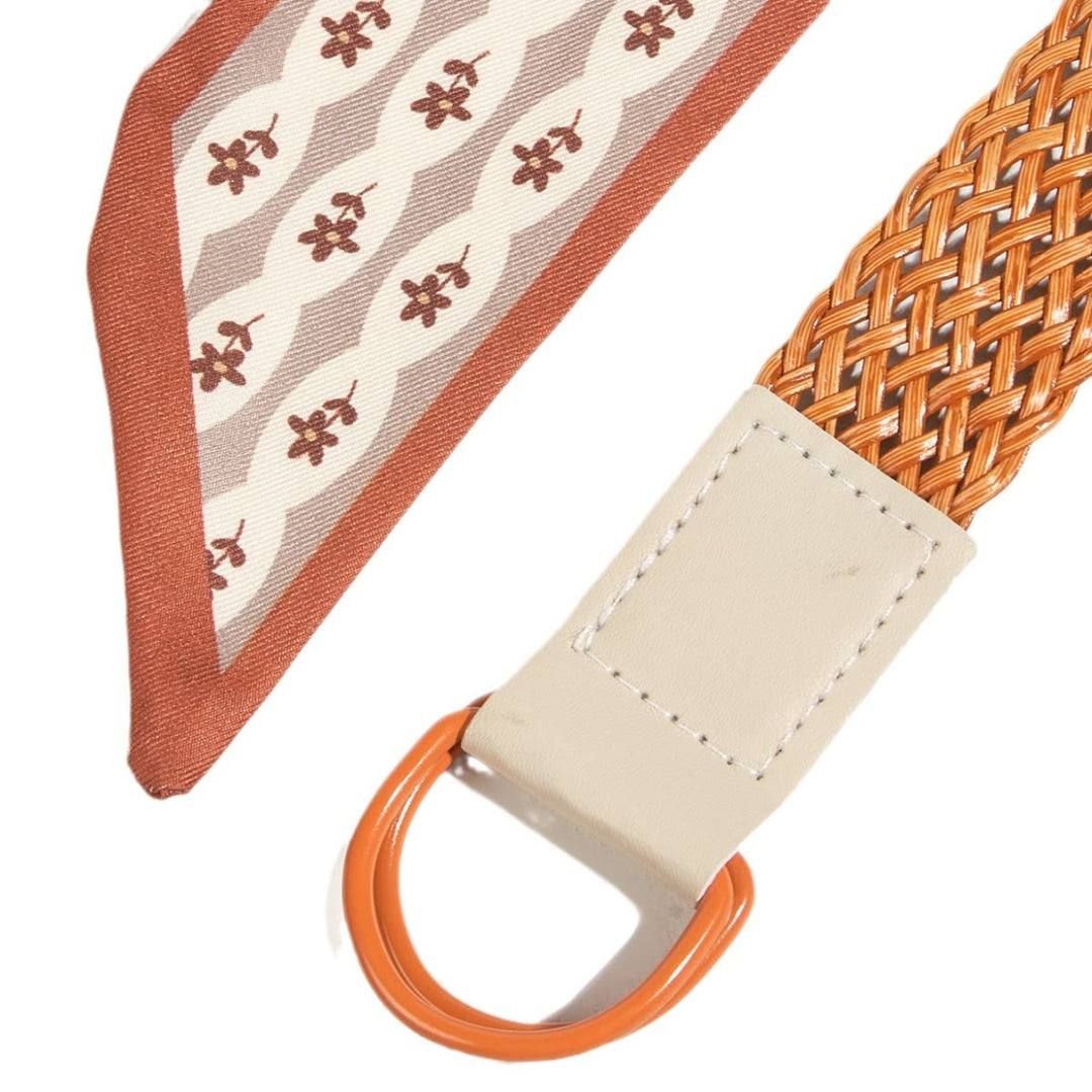 Cintura da donna in seta con fibbia a doppio anello intrecciata stampata - image 3