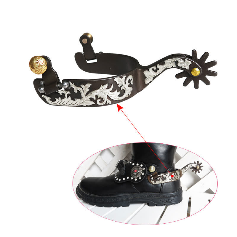 Speroni da cowboy intagliati in rame bianco con fibbia in ottone - image 1