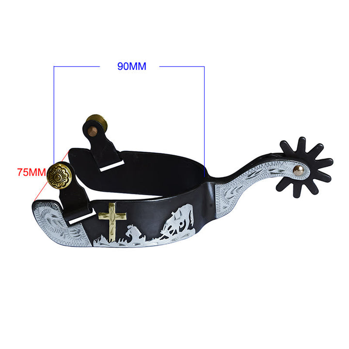 Speroni a croce intagliati in rame bianco e nero con fibbie in ottone - image 2