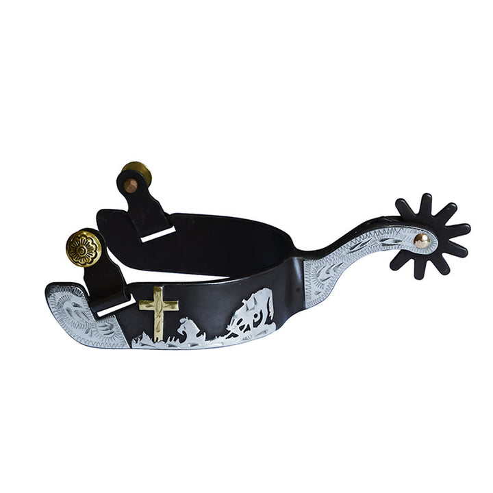 Speroni a croce intagliati in rame bianco e nero con fibbie in ottone - Nero - image 0