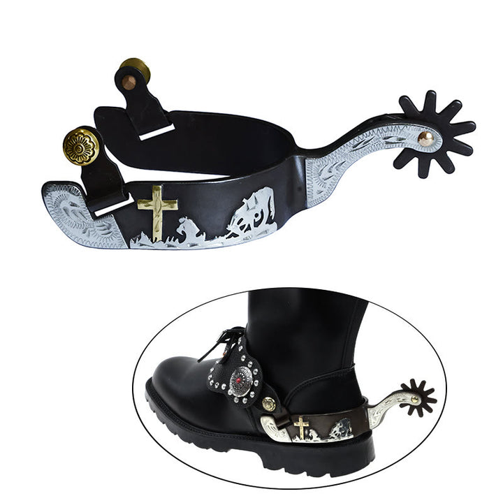 Speroni a croce intagliati in rame bianco e nero con fibbie in ottone - image 1