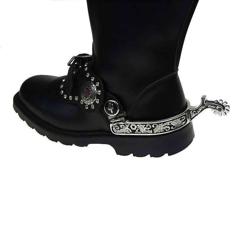 Speroni da cowboy western con motivo nero argento e ingranaggio - image 2