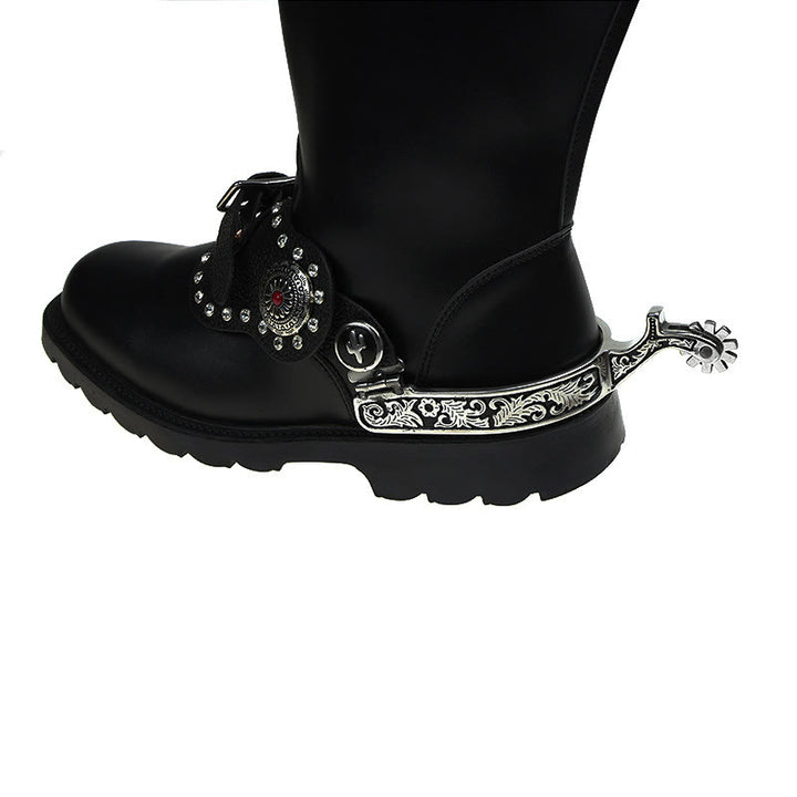 Speroni da cowboy western con motivo nero argento e ingranaggio - image 2