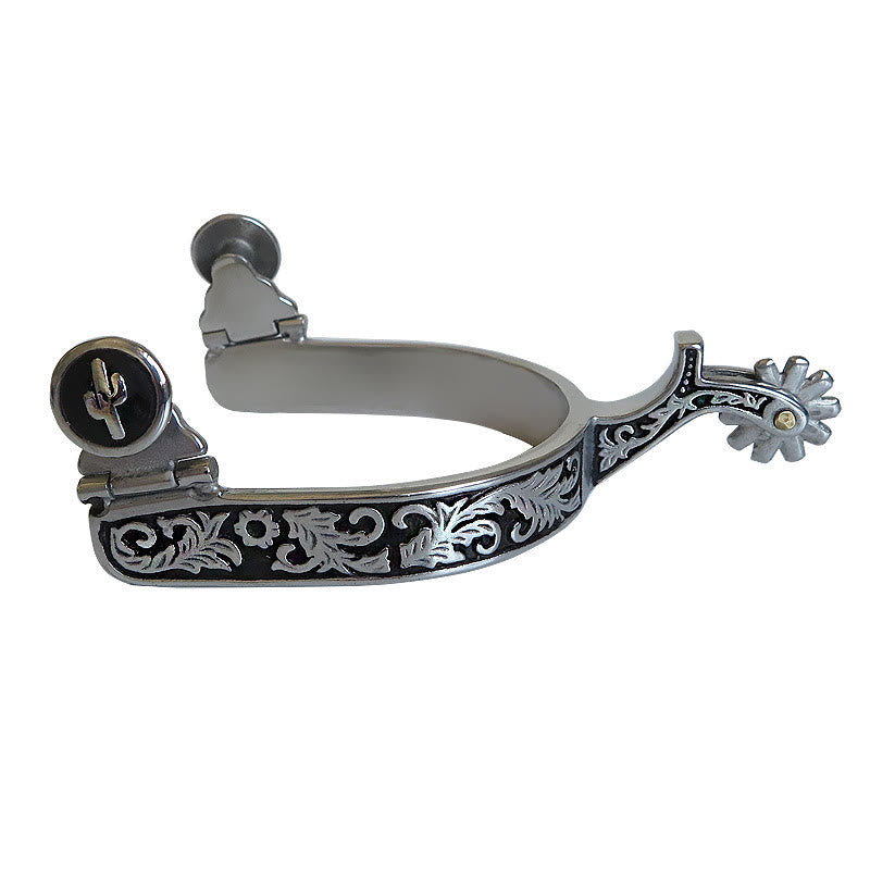 Speroni da cowboy western con motivo nero argento e ingranaggio - Argento e nero - image 0