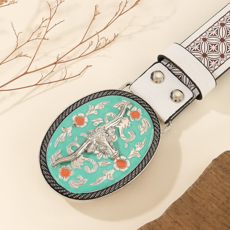 Cintura in pelle goffrata con fibbia color turchese Longhorn Bull - image 2