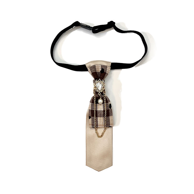 Cravatta alla moda pre-annodata con cuore di perle di pesca nera - Cachi - image 3