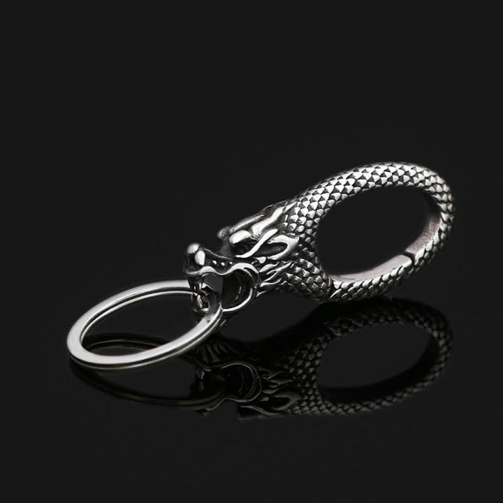 Delicato portachiavi in argento antico con testa di drago - Argento antico - image 0