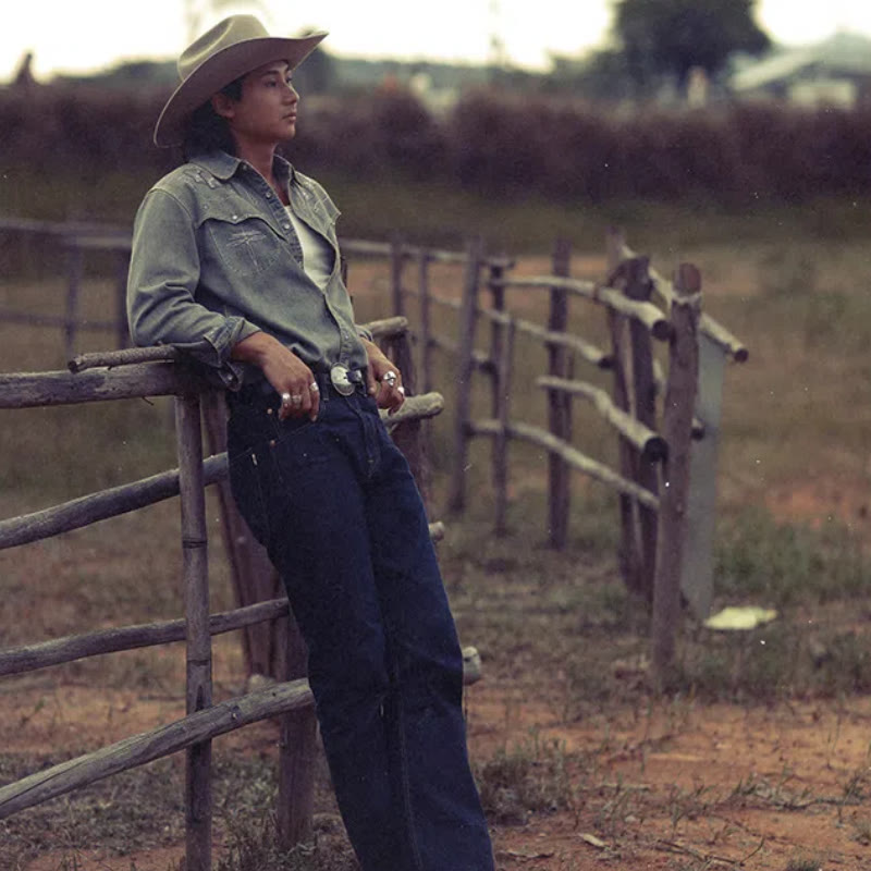 Camicia da cowboy western in denim lavato ricamato Gambler - image 4