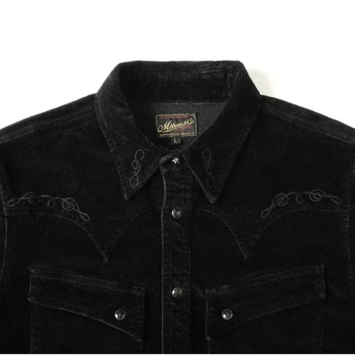 Camicia da cowboy western con ricamo in velluto a coste nero - image 4