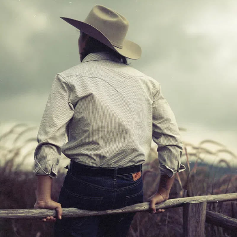Camicia da cowboy western vintage a righe beige - image 2