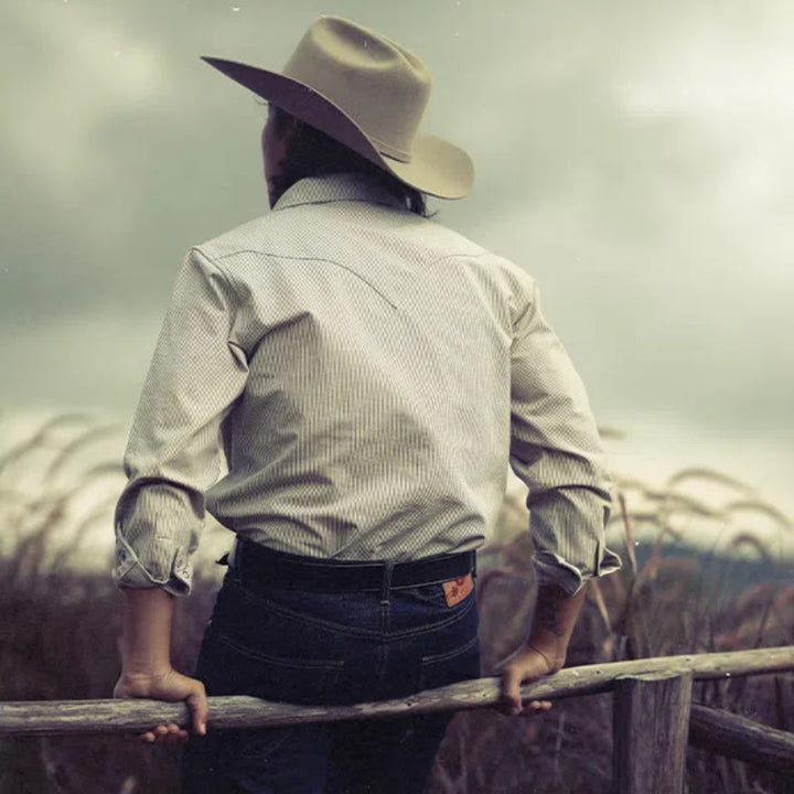 Camicia da cowboy western vintage a righe beige - image 2