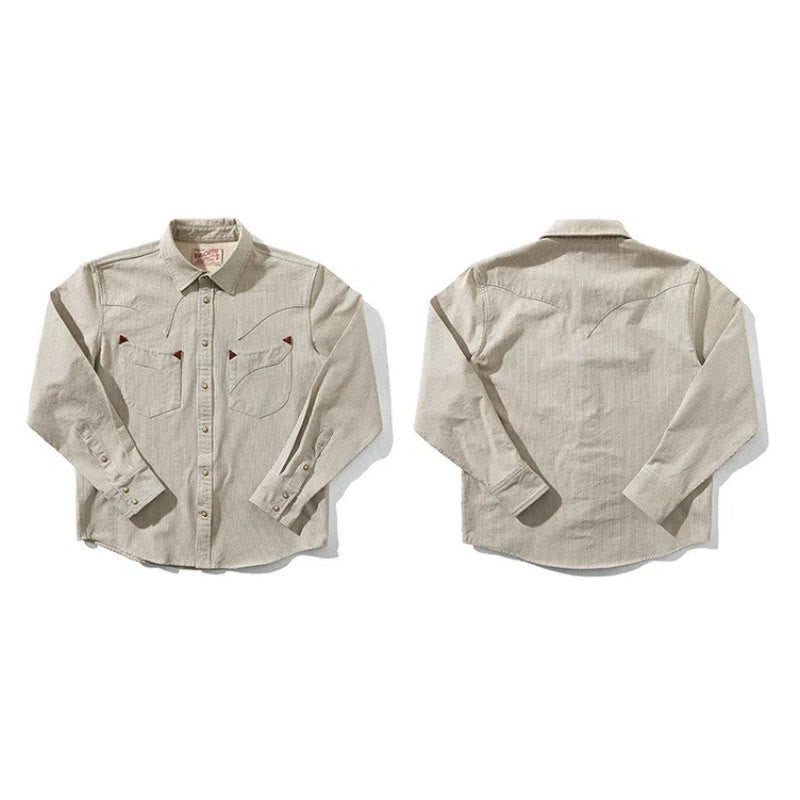 Camicia da cowboy western vintage a righe beige - image 3