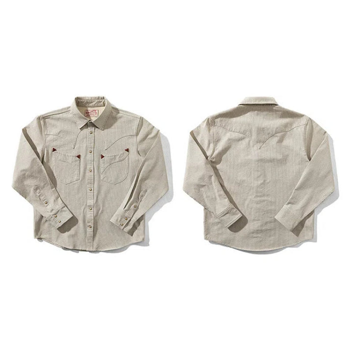 Camicia da cowboy western vintage a righe beige - image 3