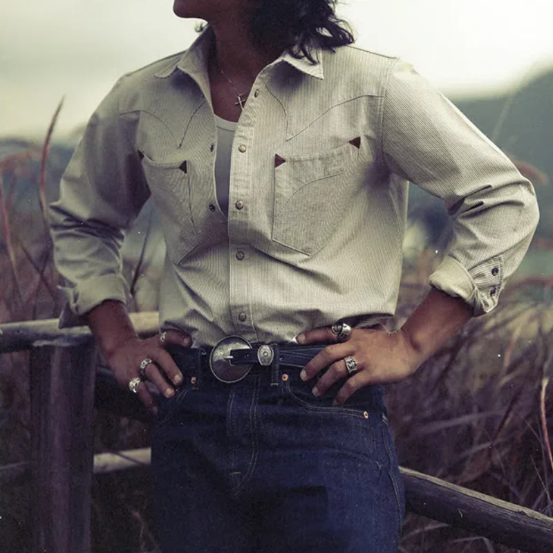 Camicia da cowboy western vintage a righe beige - image 0