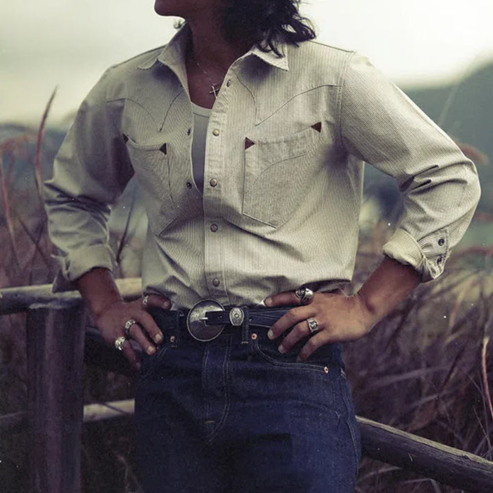 Camicia da cowboy western vintage a righe beige - image 0