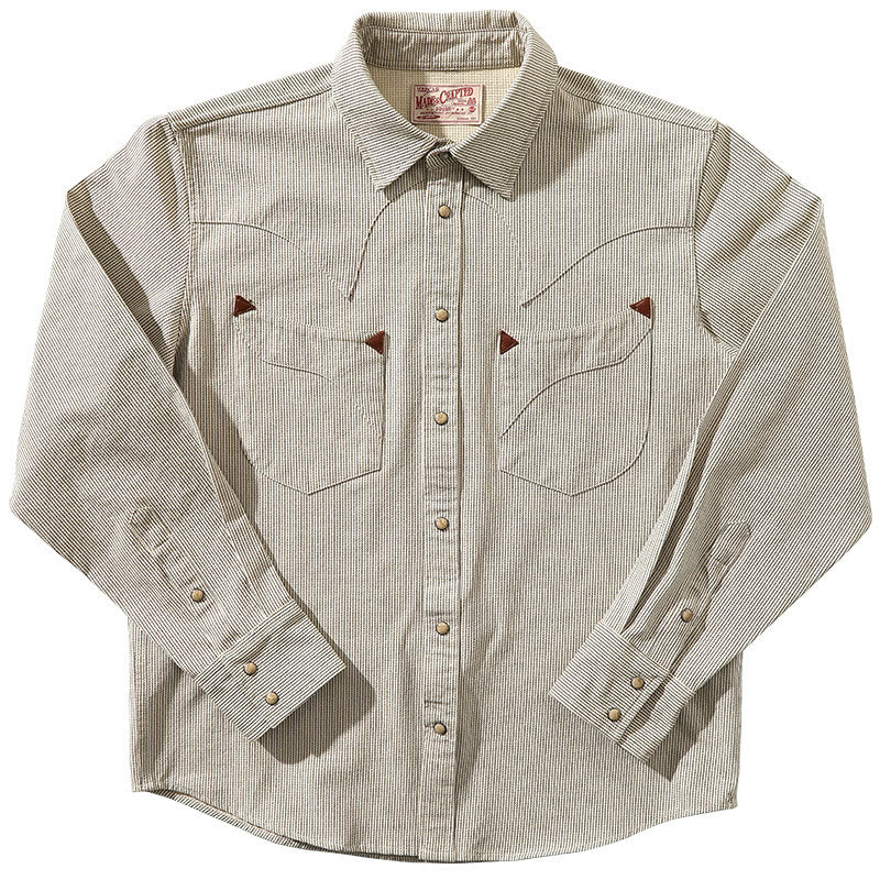 Camicia da cowboy western vintage a righe beige - Beige - 2XL - image 1