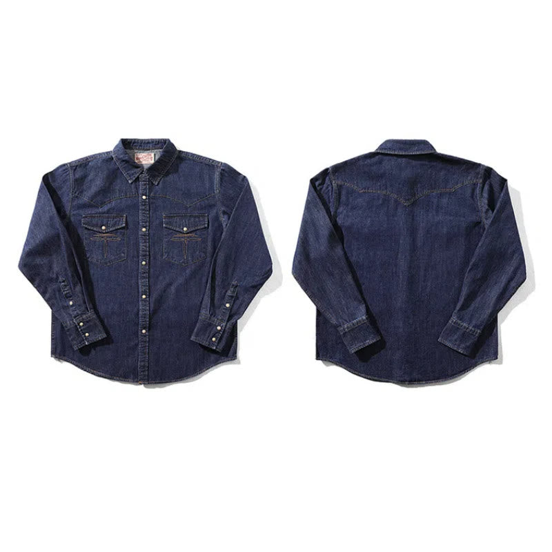 Camicia da cowboy western vintage blu scuro lavata - image 4